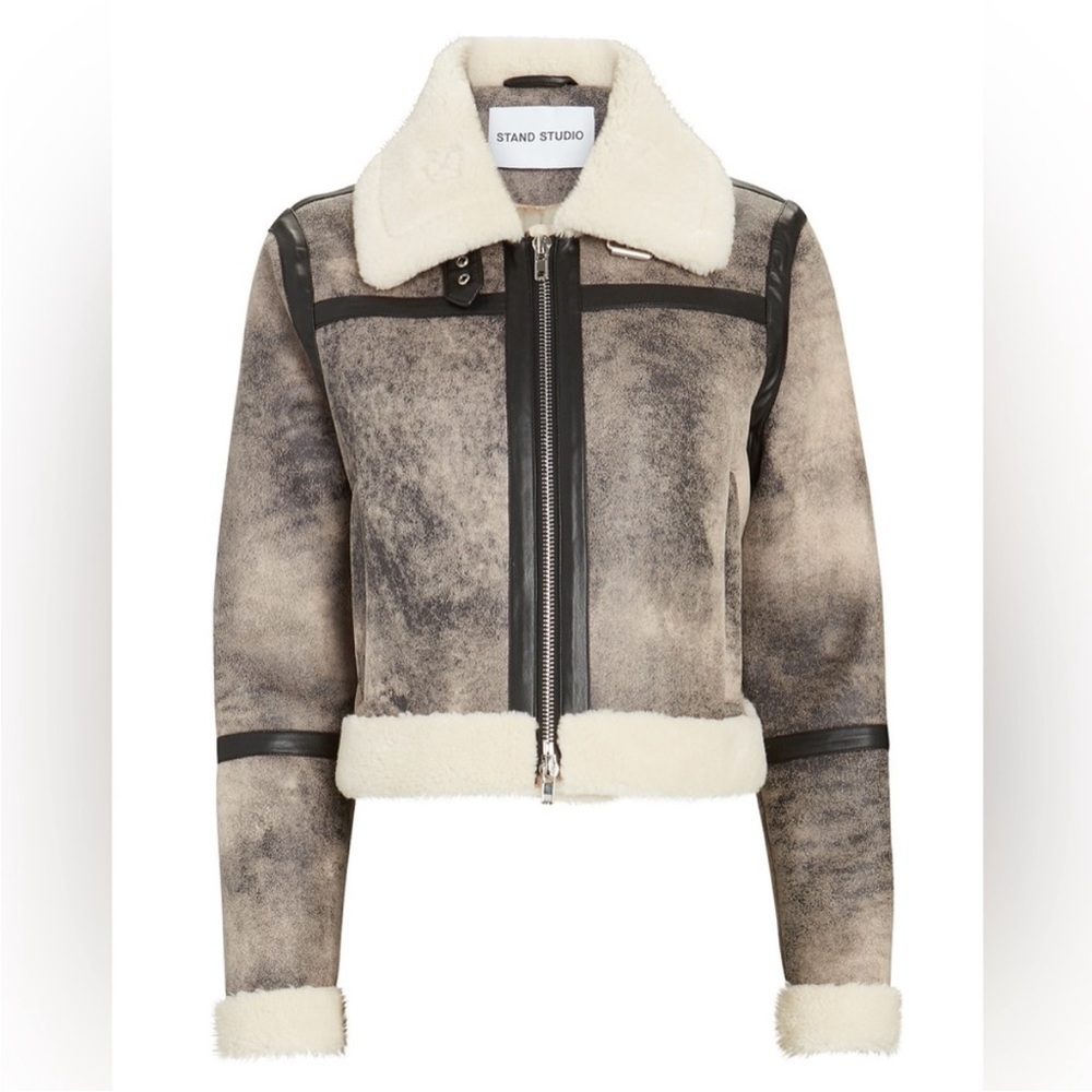 STAND STUDIO
Gray & Off-White Faux-Shearling Jacket